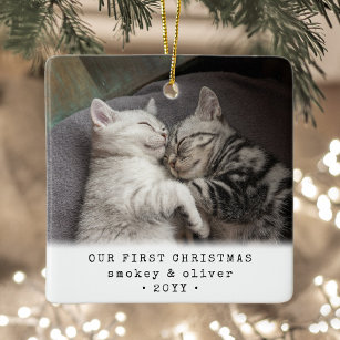 Ornamento De Cerâmica O nosso primeiro Natal 2 Gatos ou qualquer Pet Pho