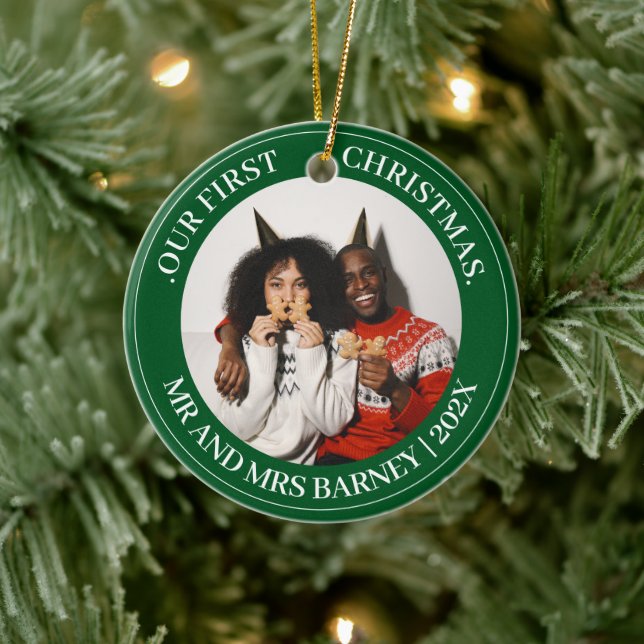 Ornamento De Cerâmica O nosso primeiro Natal, Sr. e Sra. Novamente elega (Árvore)
