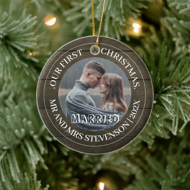 Ornamento De Cerâmica O nosso primeiro Natal, Sr. e Sra. Novamente elega (Árvore)
