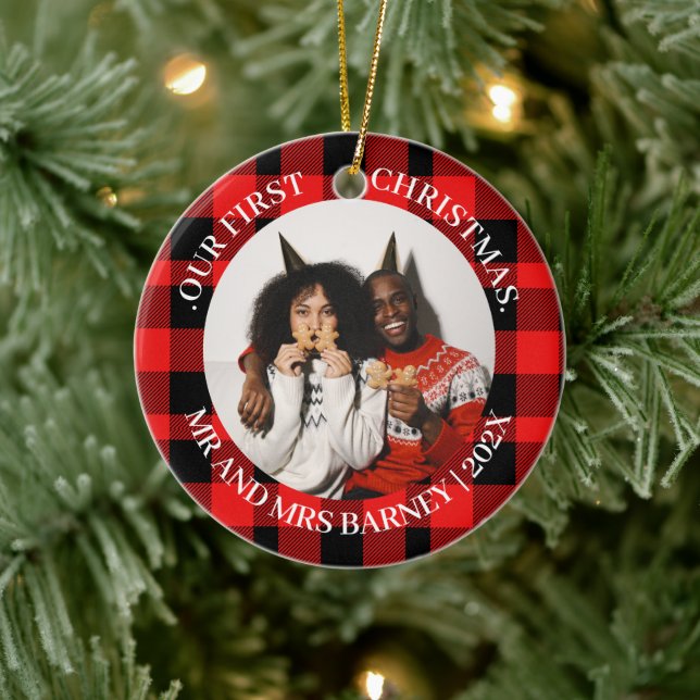 Ornamento De Cerâmica O nosso primeiro Natal, Sr. e Sra. Novamente elega (Árvore)