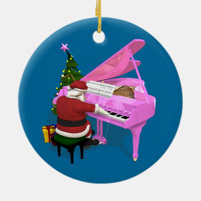 Ornamento De Cerâmica O Papai Noel Joga Piano Rosa (Traseira)