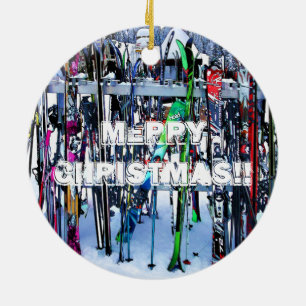 Ornamento De Cerâmica O partido do esqui - esquis e Pólos