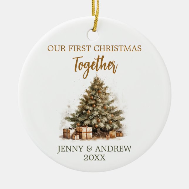 Ornamento De Cerâmica O pastel ensopa nosso primeiro Natal (Frente)