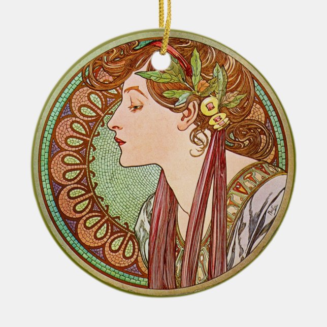 Ornamento De Cerâmica O perfil da mulher, Alphonse Mucha (Frente)