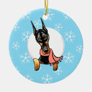 Ornamento De Cerâmica O Pinscher do Doberman deixou-o nevar