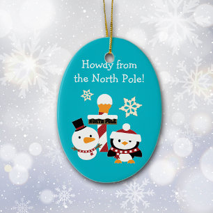 Ornamento De Cerâmica O Pólo Norte personalizado caçoa o Natal