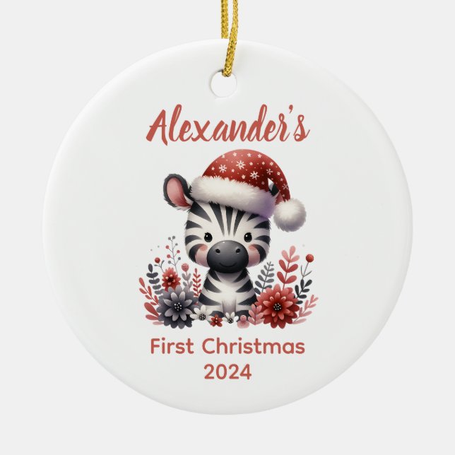 Ornamento De Cerâmica O primeiro bebê bebezinho Zebra de Natal (Frente)