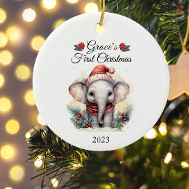 Ornamento De Cerâmica O primeiro elefante de natal do bebê