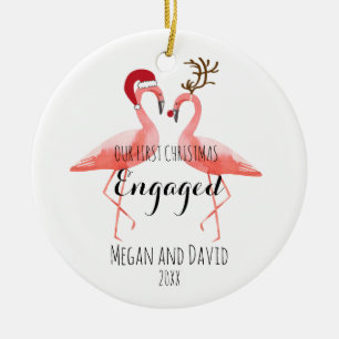 Ornamento De Cerâmica O primeiro Natal contratado ou casou flamingos