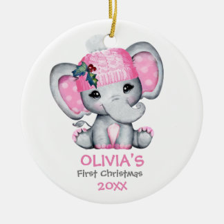 Ornamento De Cerâmica O Primeiro Natal da Bebê Elefante Bonita