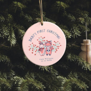 Ornamento De Cerâmica O Primeiro Natal do Bebê Amigos da Floresta