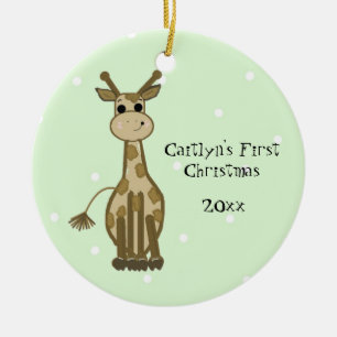 Ornamento De Cerâmica O primeiro Natal do bebê bonito do girafa