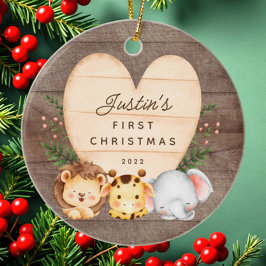 Ornamento De Cerâmica O Primeiro Natal do Bebê da Selva
