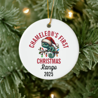 Ornamento De Cerâmica O Primeiro Natal do Camaleão 2025