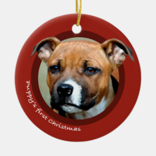 Ornamento De Cerâmica O primeiro Natal do filhote de cachorro (americano