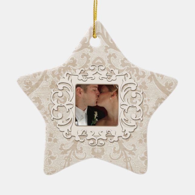 Ornamento De Cerâmica O primeiro Natal elegante personaliza junto a foto (Frente)