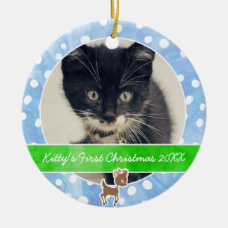 Ornamento De Cerâmica O primeiro Natal Rudolph do gatinho