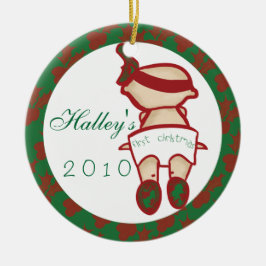 Ornamento De Cerâmica O primeiro Natal vermelho e verde do bebê