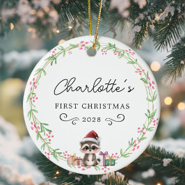 Ornamento De Cerâmica O primeiro natalino - Russo Wreath&Baby Raccoon