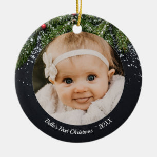 Ornamento De Cerâmica O Primeiro Ornament Evergreen de Natal do Bebê