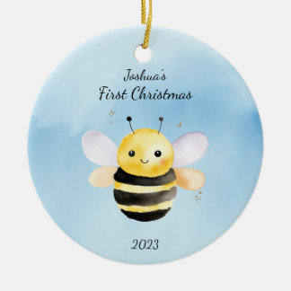 Ornamento De Cerâmica O Primeiro Salão de Natal do BebêAbelha Azul Perso