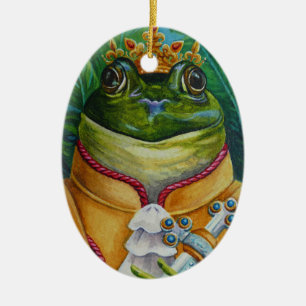 Ornamento De Cerâmica O Príncipe Sapo com a Arte de Coroa e Espada D'Á