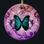 Ornamento De Cerâmica O roxo magenta roda borboleta boémia da cerceta<br><div class="desc">O roxo do Flourish roda presentes boémios da borboleta da cerceta. Acessórios home chiques de Boho. Decoração francesa da casa do país. Acessórios de forma da borboleta da cerceta. Decoração da casa da borboleta do chique. Acessórios home do art deco.</div>