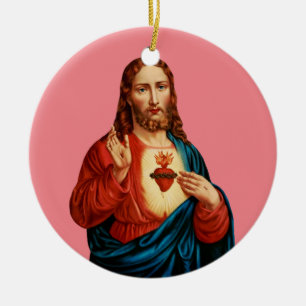 Ornamento De Cerâmica O Sagrado Coração de Jesus Retrato de Arte Fina
