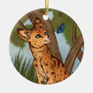 Ornamento De Cerâmica O Serval e a Borboleta