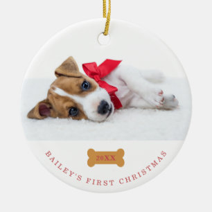 Ornamento De Cerâmica O seu cachorro é o primeiro Natal   Branco com dua