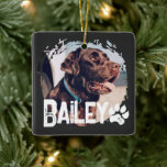 Ornamento De Cerâmica O simples nome Legal e foto de Pet<br><div class="desc">Esta design simples e moderna é composta por uma tipografia moderna e simples de escrita lúdica. Adicione uma foto personalizada do seu cão,  gato,  filhote ou gatinho</div>