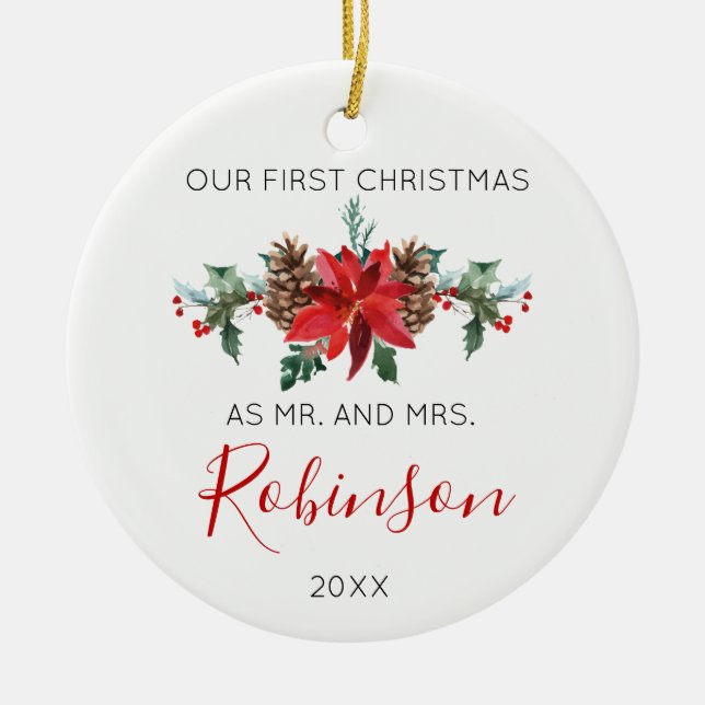 Ornamento De Cerâmica O Sr. do Natal do Newlywed e a Sra. inverno (Frente)