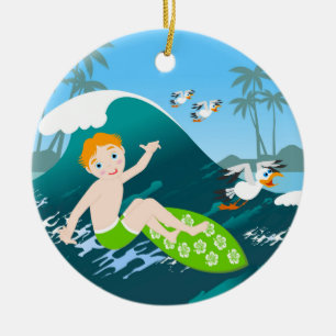 Ornamento De Cerâmica O surfista do menino tem uma festa de aniversário
