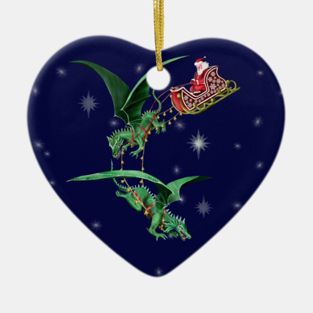 Ornamento De Cerâmica O trenó do papai noel com dragões (Frente)