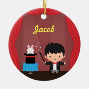 Ornamento De Cerâmica O truque mágico do coelho do mágico bonito caçoa a