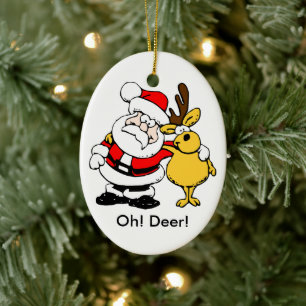 Ornamento De Cerâmica Ó Veado Divertido Papai Noel e Renas Cartoon