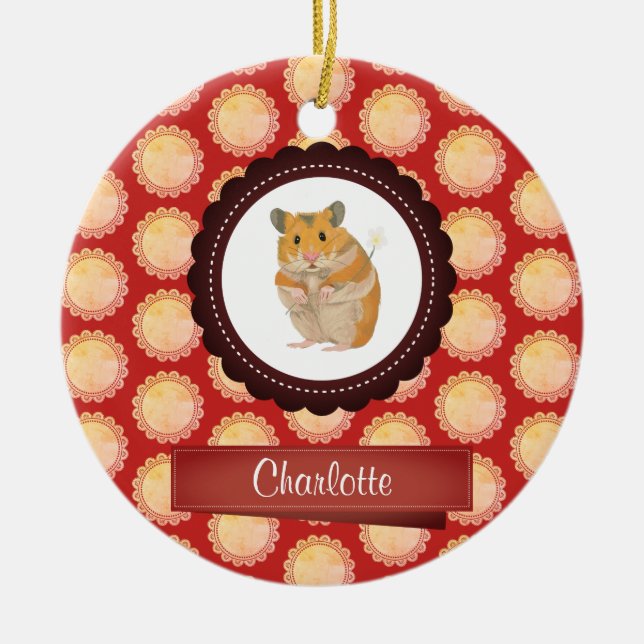 Ornamento De Cerâmica O vermelho adiciona seu hamster conhecido (Frente)
