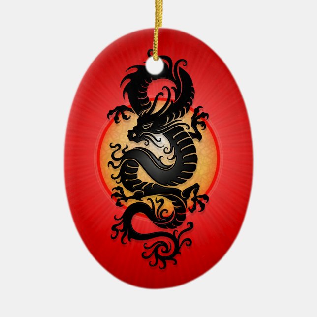 Ornamento De Cerâmica O vermelho estourou o dragão chinês (Frente)