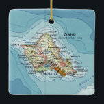 Ornamento De Cerâmica Oahu Island Vintage Map<br><div class="desc">Oahu Hawaii Christmas ornament made with vintage map.</div>