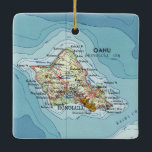Ornamento De Cerâmica Oahu Island Vintage Map<br><div class="desc">Oahu Hawaii Christmas ornament made with vintage map.</div>