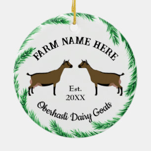 Ornamento De Cerâmica Oberhasli Dairy Goat Pine Wreath Personalizado