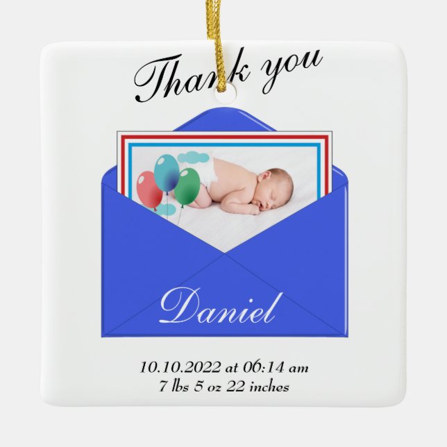 Ornamento De Cerâmica Obrigado Aniversário Foto (Frente)