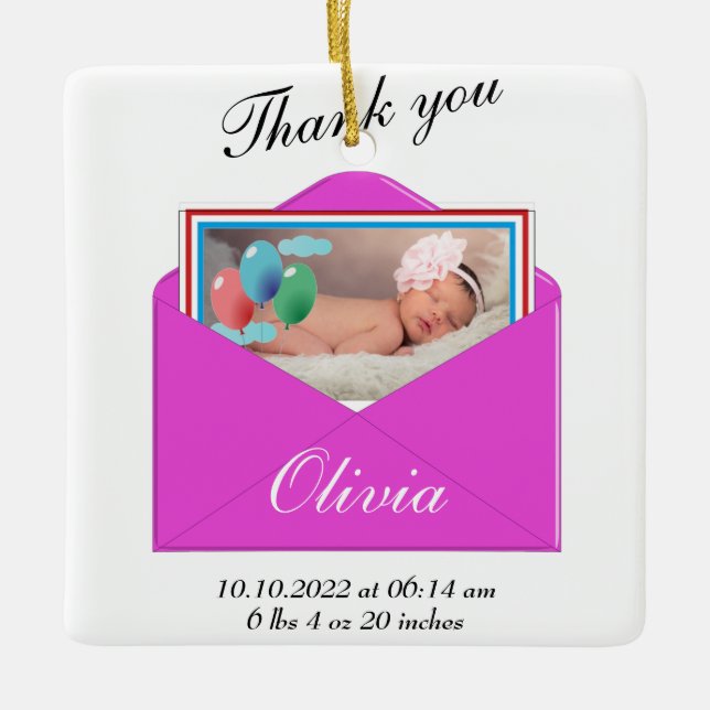 Ornamento De Cerâmica Obrigado Aniversário Foto (Frente)