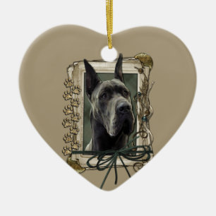 Ornamento De Cerâmica Obrigado - as patas de pedra - great dane - cinza