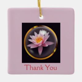 Ornamento De Cerâmica "Obrigado" com água lírio debaixo de vidro