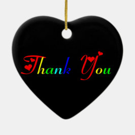 Ornamento De Cerâmica Obrigado com Corações Vermelhos