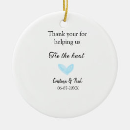 Ornamento De Cerâmica obrigado que amarre o nó azul do casamento.