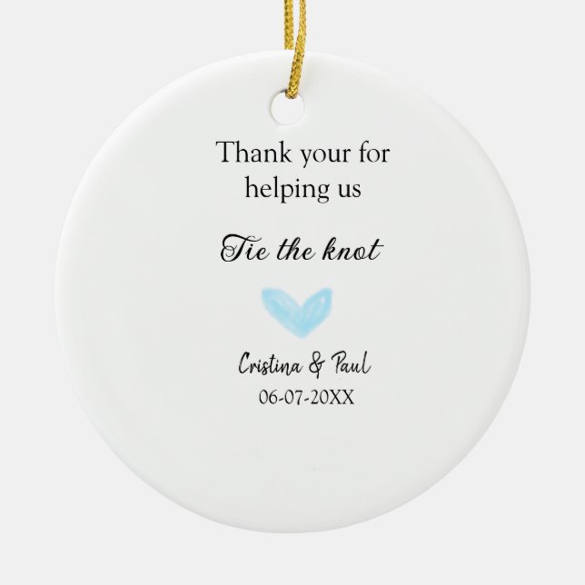 Ornamento De Cerâmica obrigado que amarre o nó azul do casamento. (Frente)
