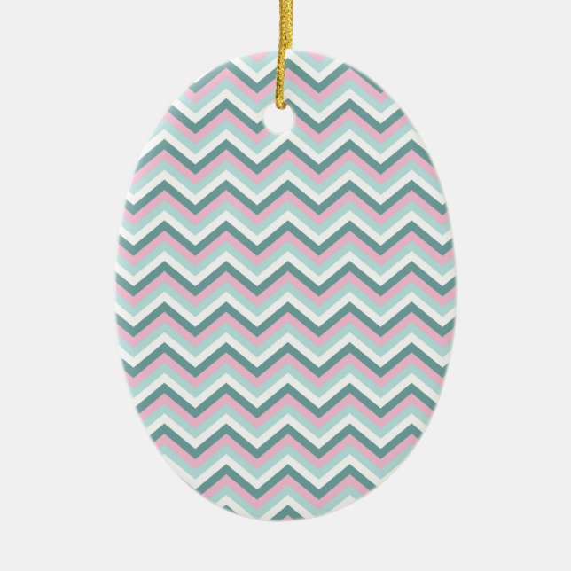 Ornamento De Cerâmica Ocean Mist Chevron Patterno (Frente)