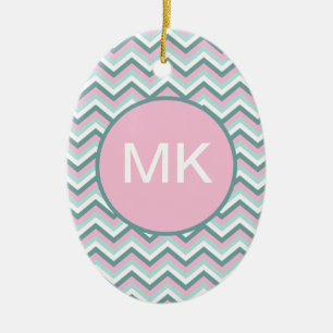 Ornamento De Cerâmica Ocean Mist Chevron Patterno